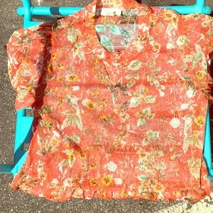 Meraki M Tunic w tiered hem, floral w high neck